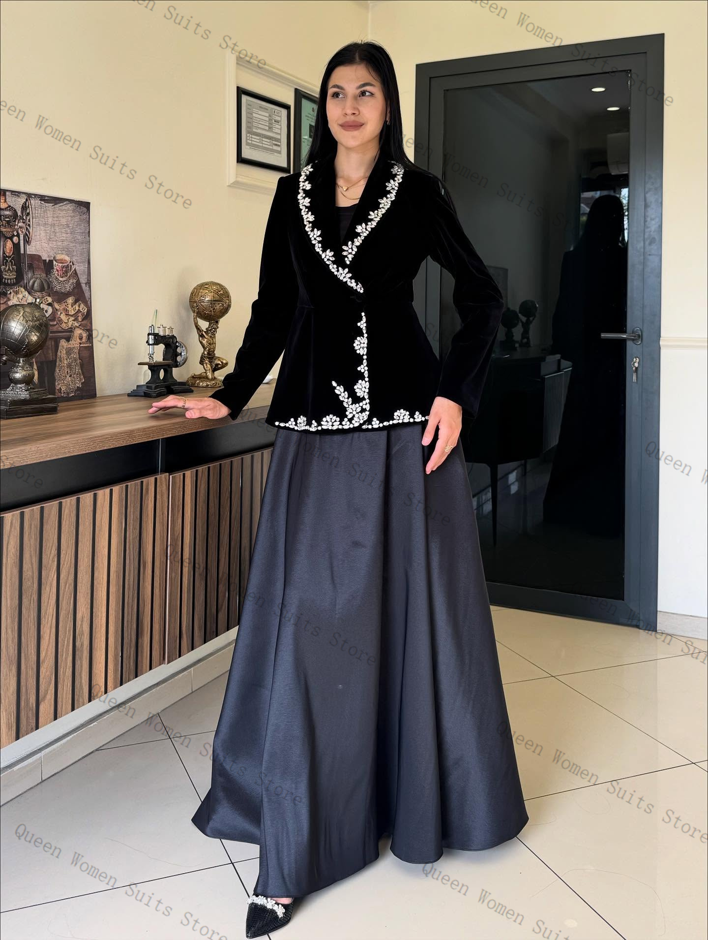 Women'S Formal Wear For Wedding Guest - Velvet Women Suit Skirt Set 2