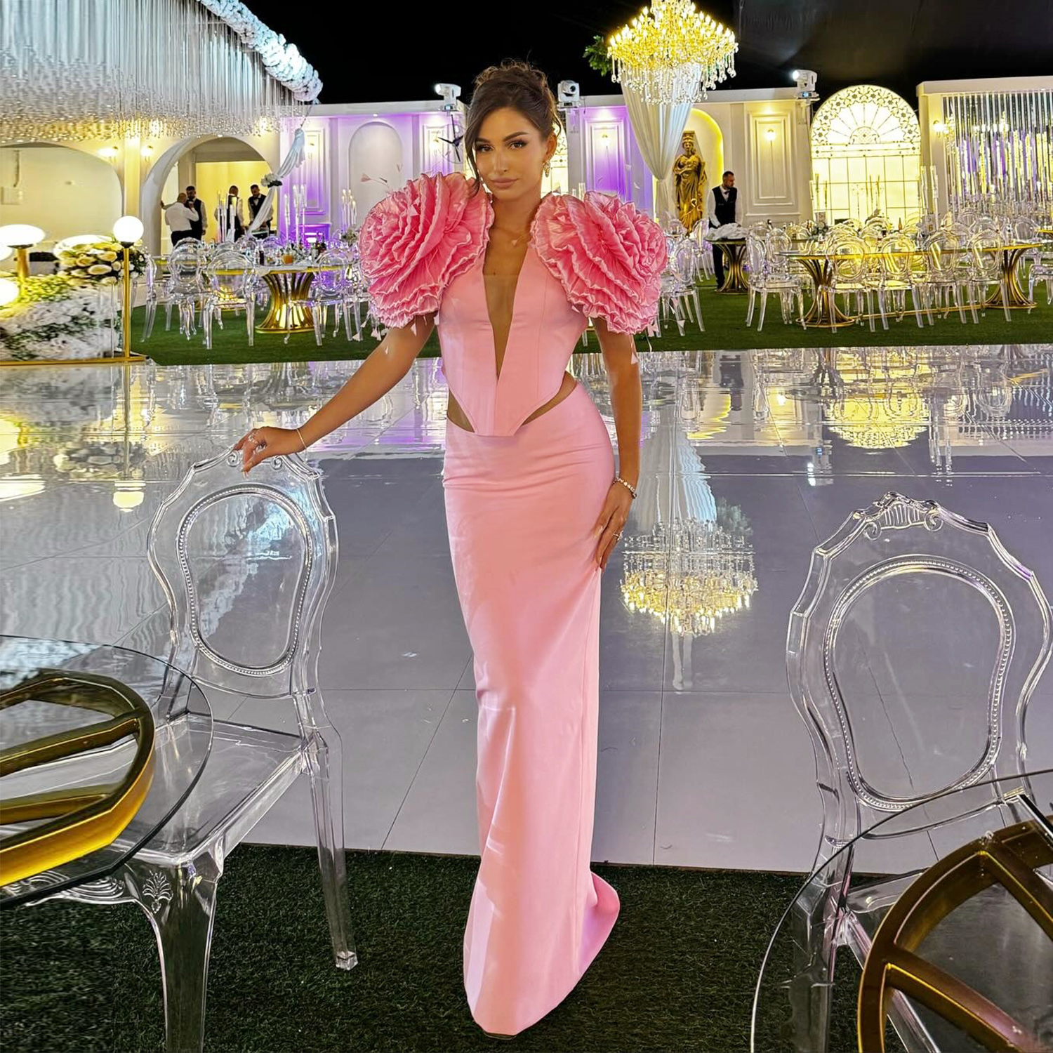 Women Formal Wear Online - Pink Two Pieces Prom Dresses With