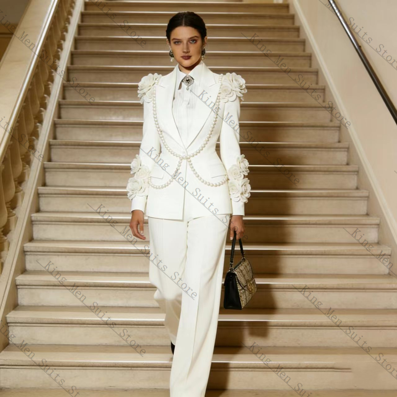 Women Formal Wear Trousers - Luxury White Women Suit Set 2