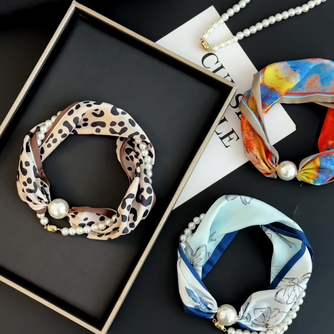 Scarf Silk Neck - Printed Silk Scarf with Magnetic Clasp