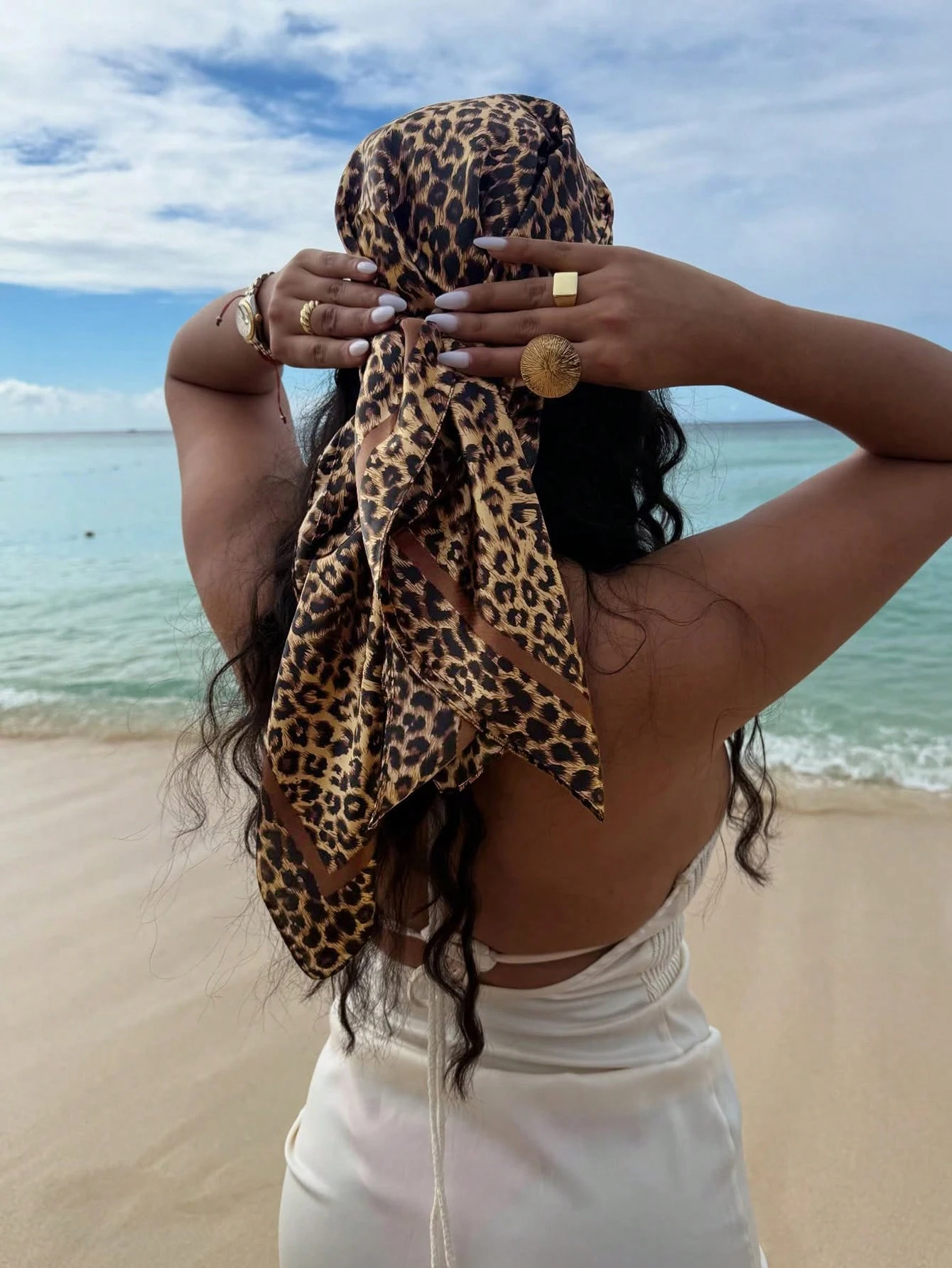 Scarf Silk Neck - 90cm Leopard Print Neckerchief Hijab Scarf