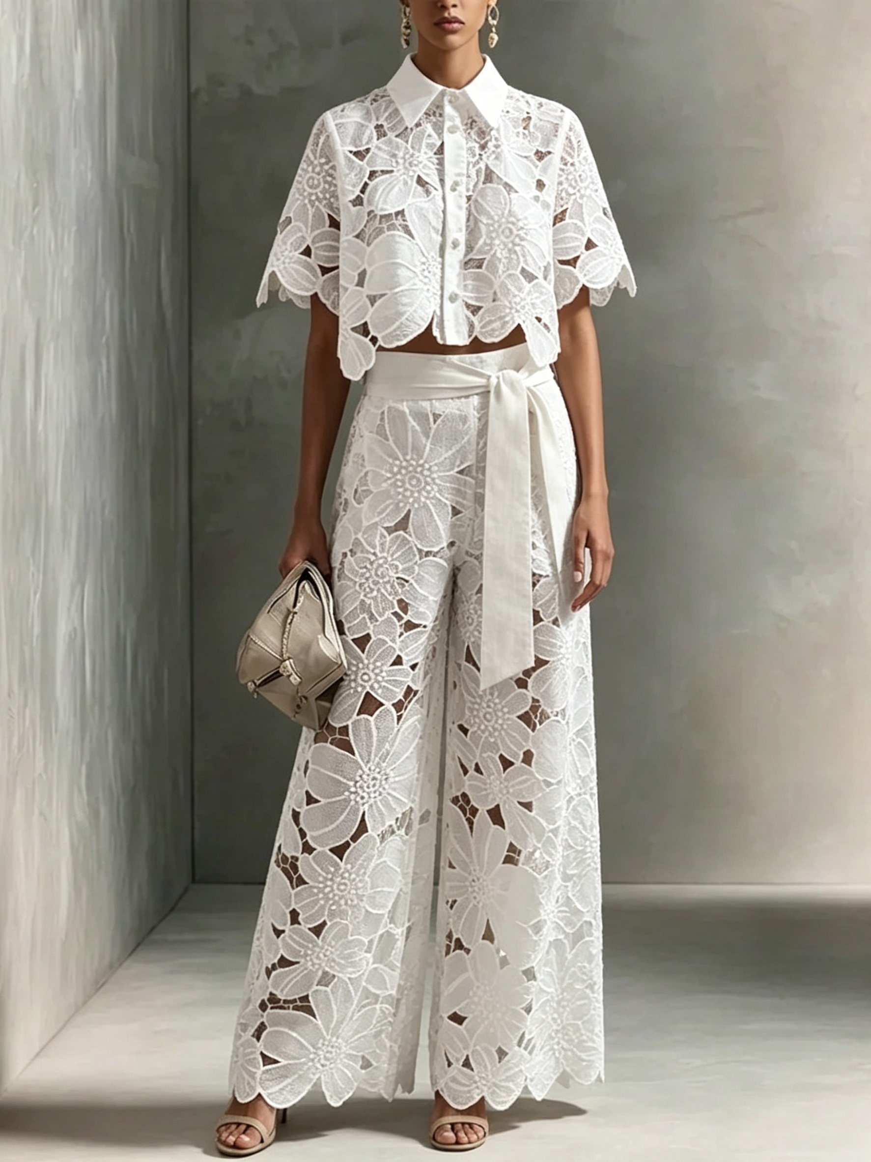 Women Formal Wear Trousers - Elegant Women's Sets Sexy Lace Hollow