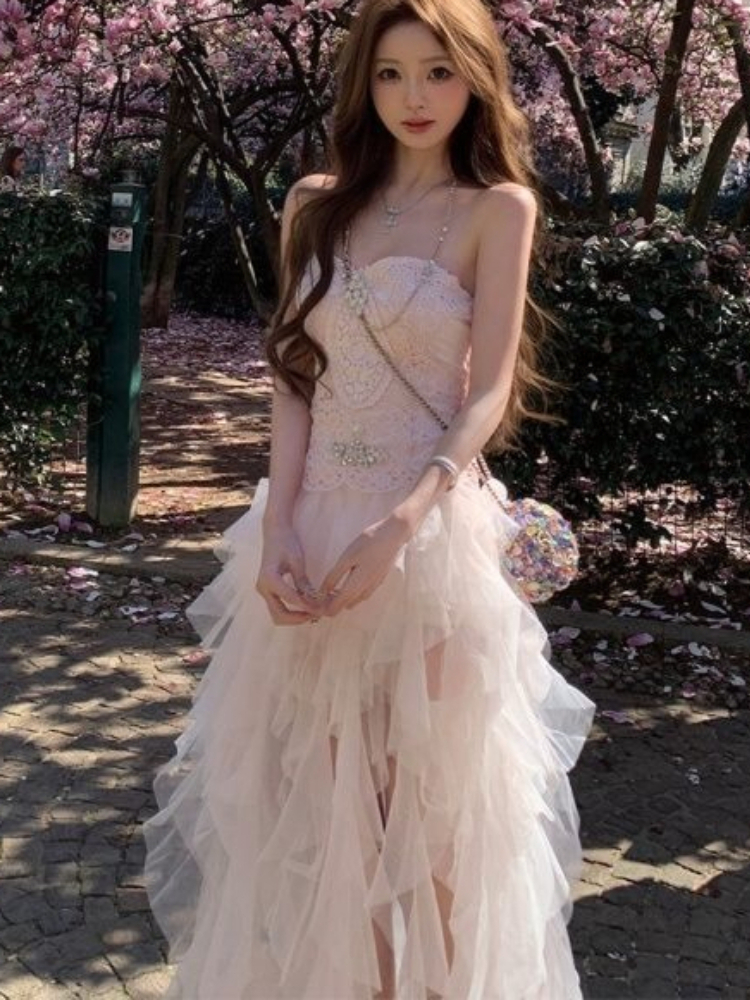 Women'S Formal Wear For Girls - Chic Elegant Coquette Princess Pink Sakura