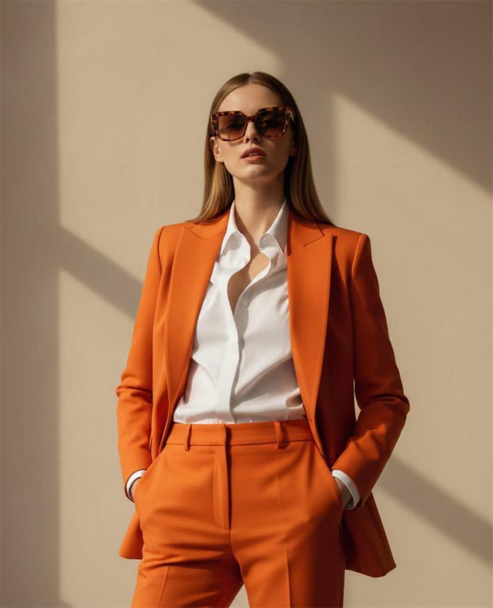 Women Formal Wear Tailor - Women’s Orange Power Suit 2 Piece