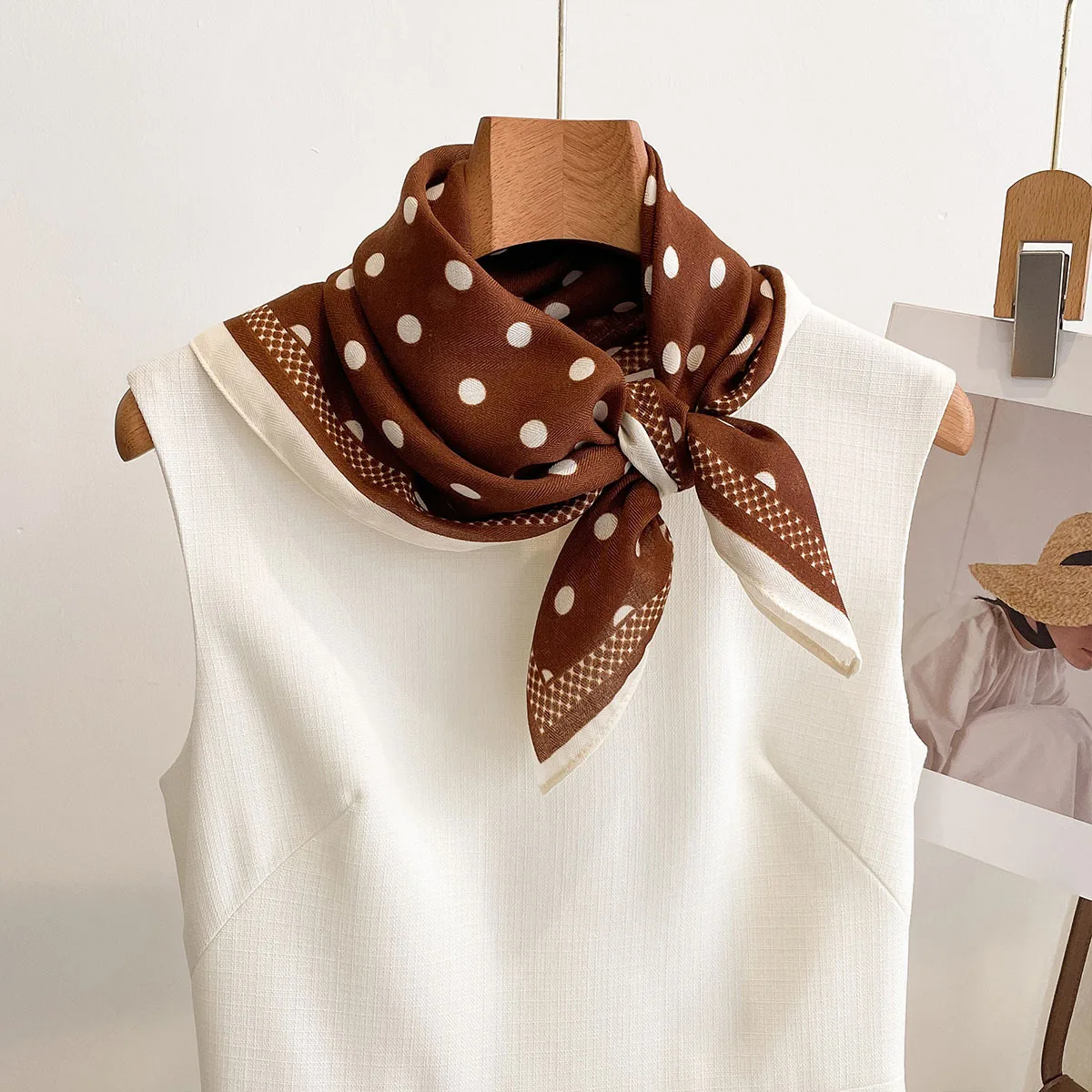 Luxury Polka Dot Printed Squar - Scarf Silk Neck บทวิจารณ์และราคา