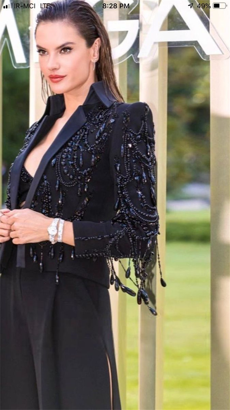 Black Crystals Women Suits Set - Women Formal Wear Trousers บทวิจารณ์และราคา