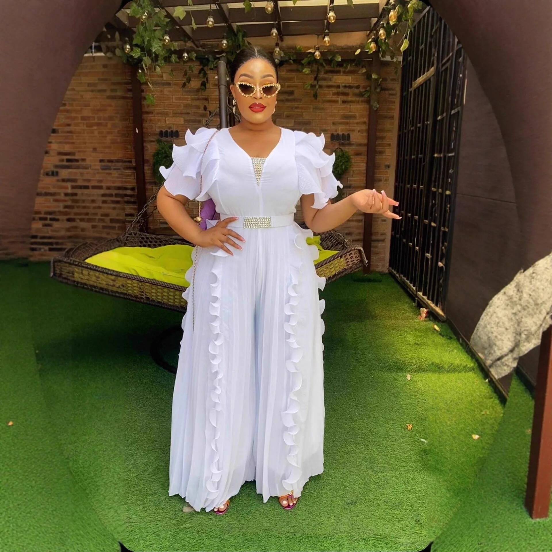 Plus Size Women's V-neck Ruffl - Women Formal Wear For Summer บทวิจารณ์และราคา
