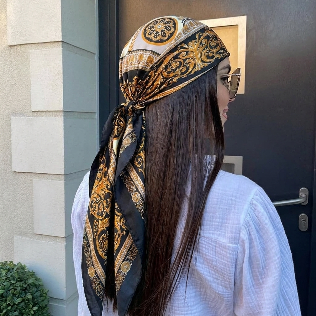 Silk Shawl Satin Square Scarf  - Scarf Silk Neck บทวิจารณ์และราคา