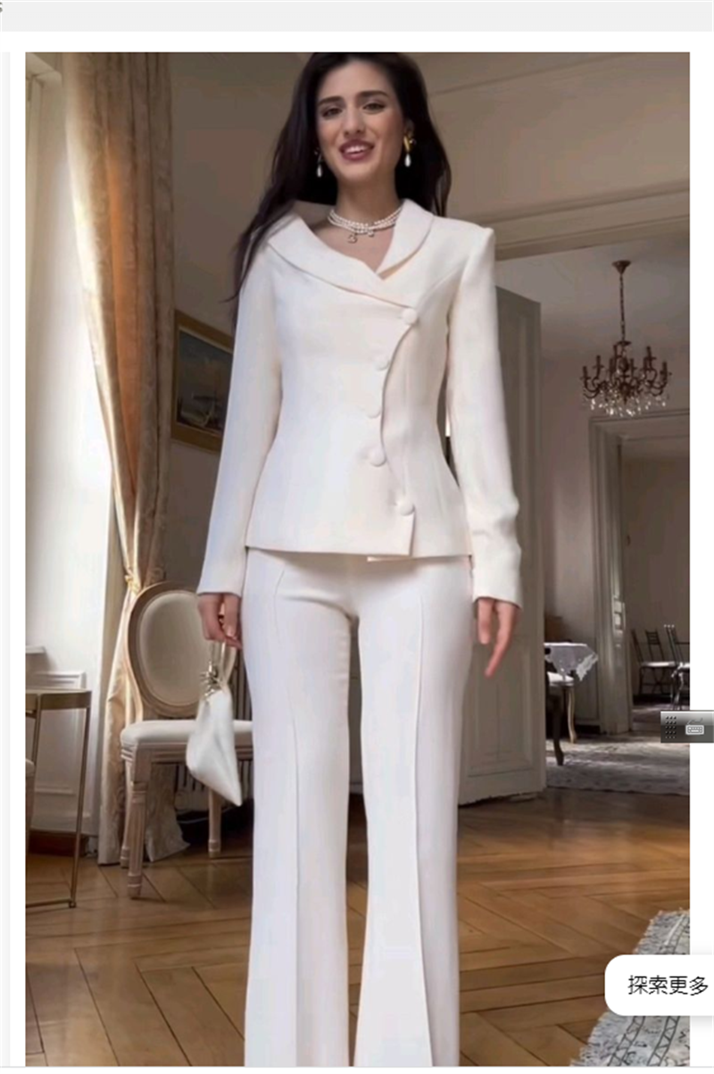 White Women Suits Set 2 Piece  - Women Formal Wear Trousers บทวิจารณ์และราคา