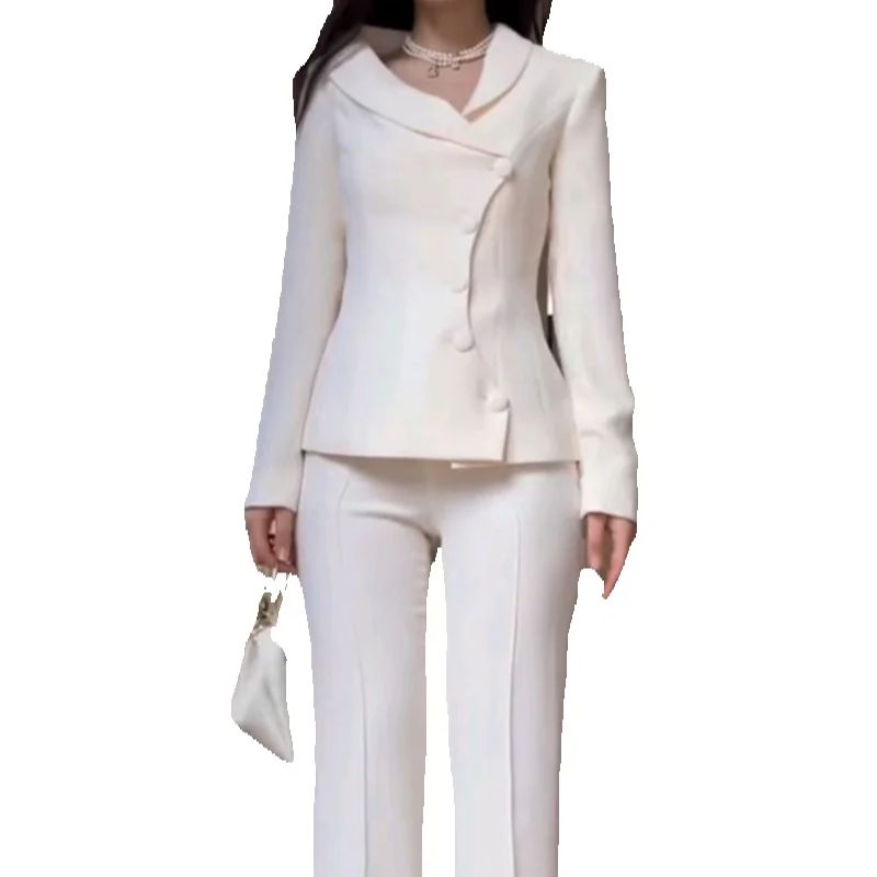 White Women Suits Set 2 Piece  - Women Formal Wear Trousers บทวิจารณ์และราคา