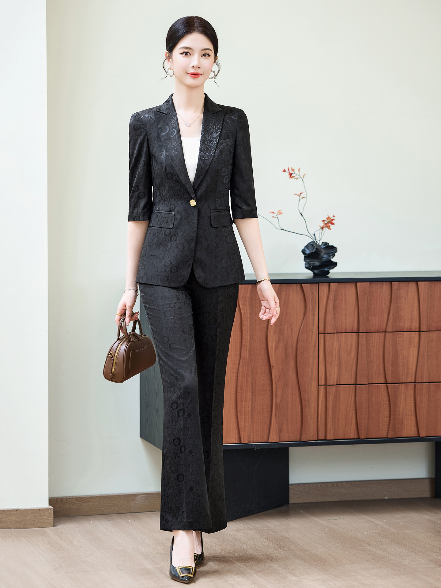 Fashion Apricot Half Sleeve Pr - Women Formal Wear Trousers บทวิจารณ์และราคา