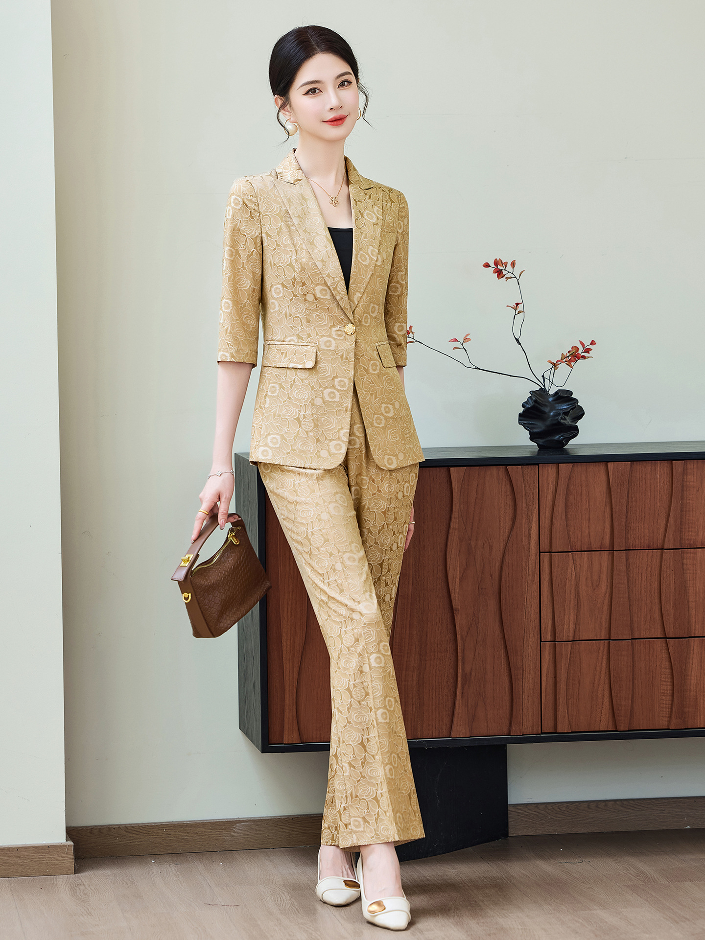 Fashion Apricot Half Sleeve Pr - Women Formal Wear Trousers บทวิจารณ์และราคา
