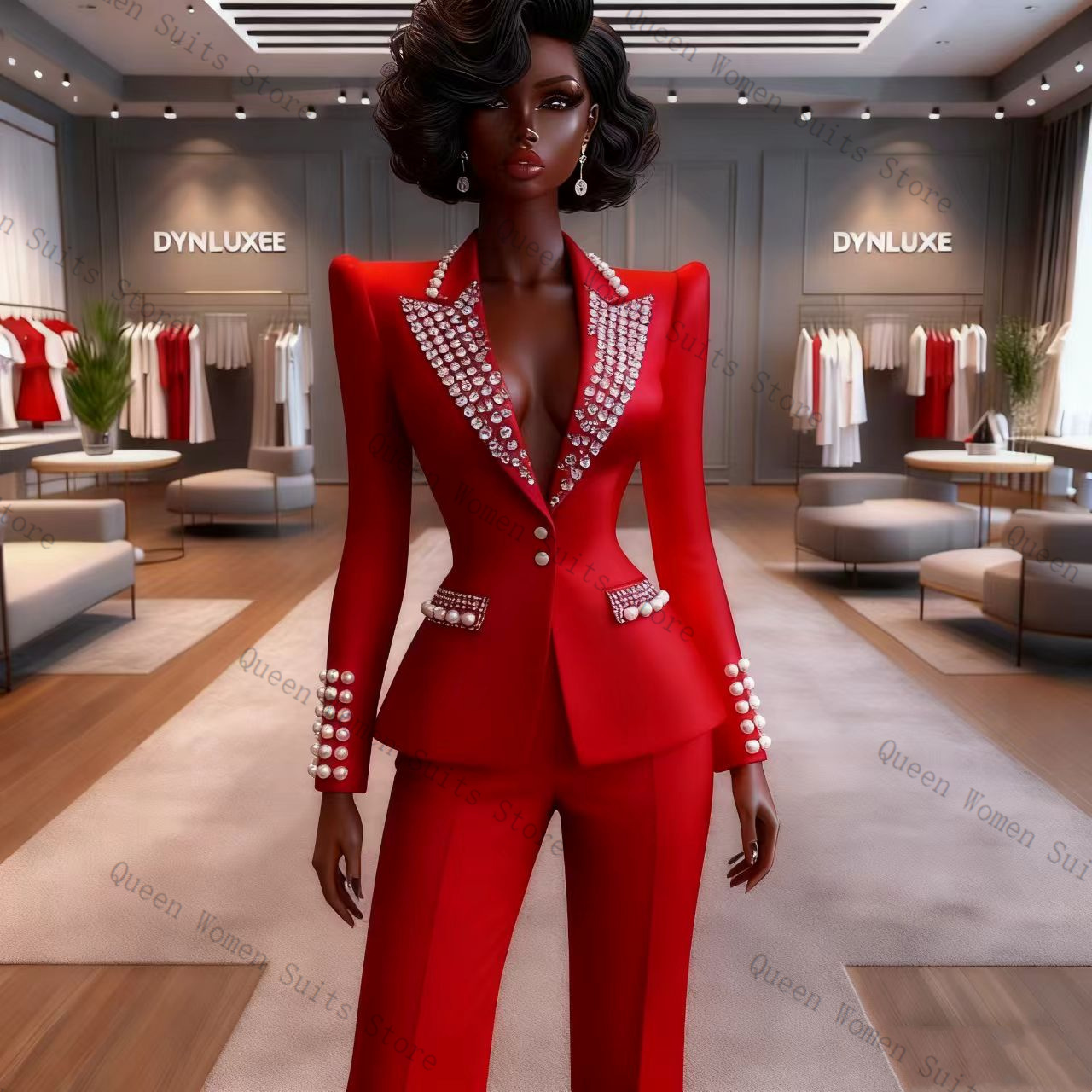 Pearls Red Women Suit Pants Se - Women Formal Wear Trousers บทวิจารณ์และราคา