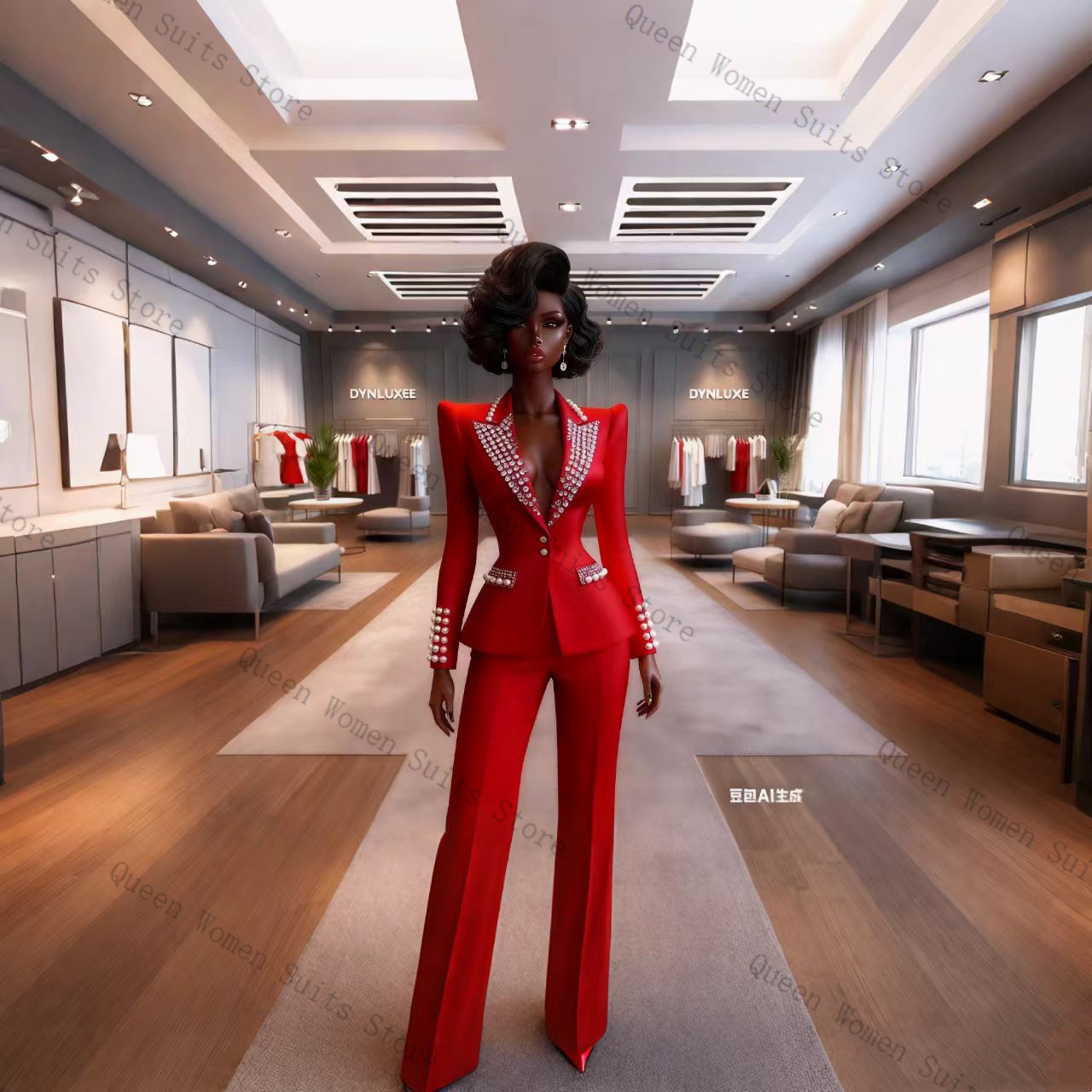 Pearls Red Women Suit Pants Se - Women Formal Wear Trousers บทวิจารณ์และราคา