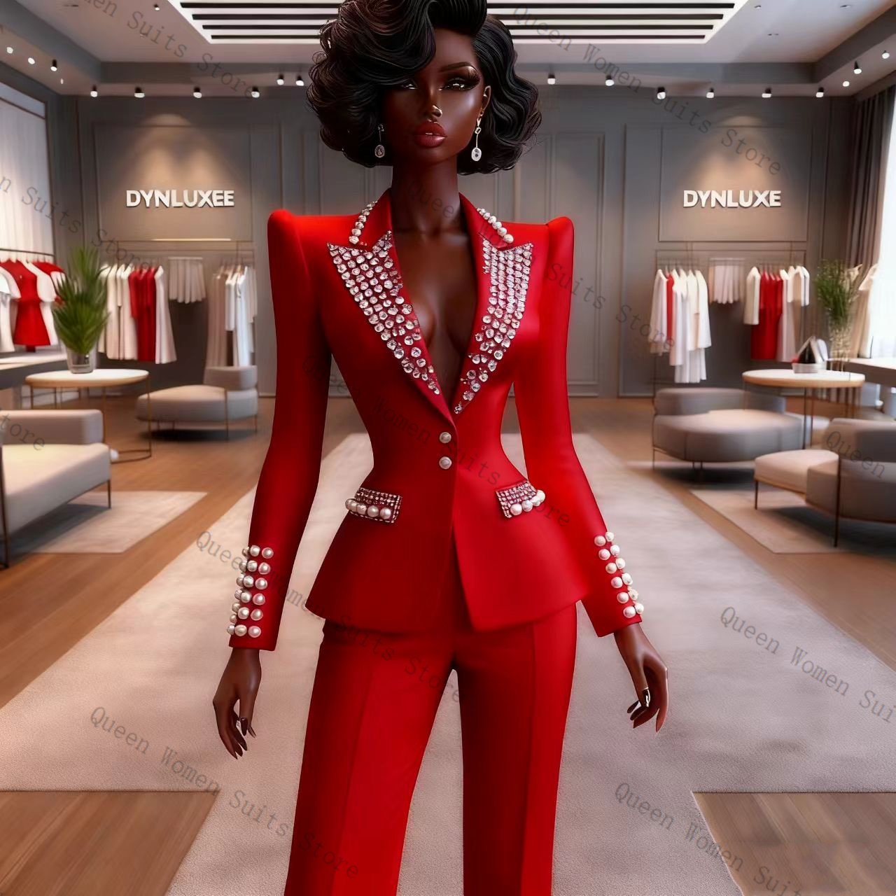 Pearls Red Women Suit Pants Se - Women Formal Wear Trousers บทวิจารณ์และราคา
