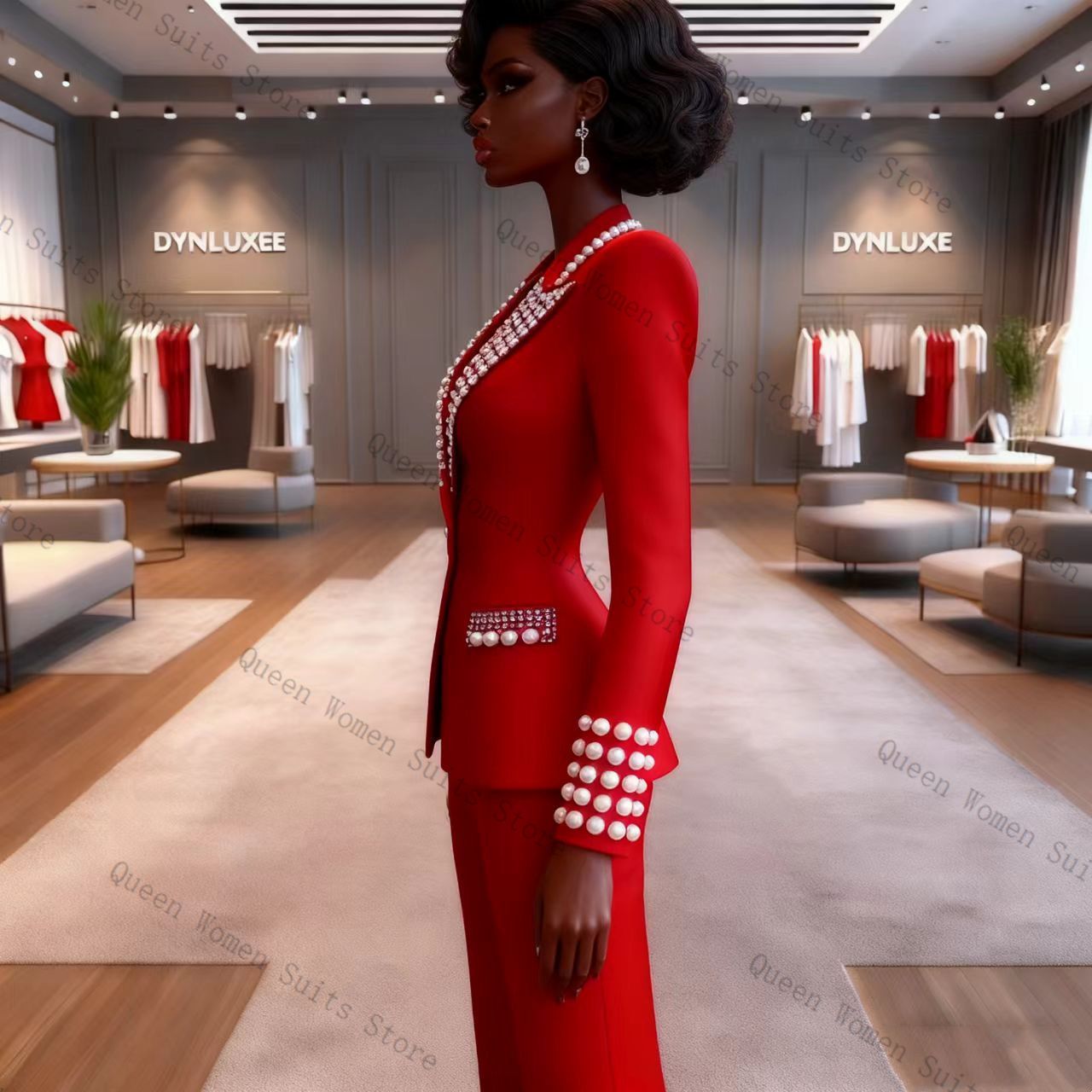 Pearls Red Women Suit Pants Se - Women Formal Wear Trousers บทวิจารณ์และราคา