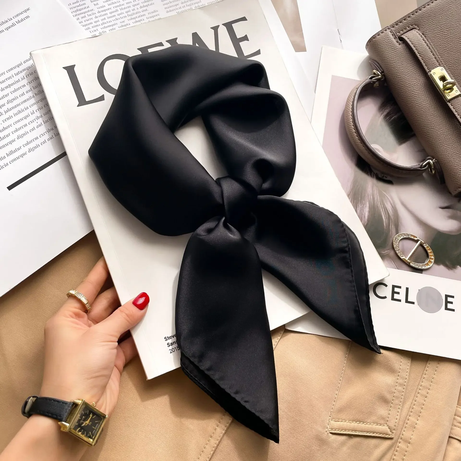70cm Solid Colors Neckerchief  - Scarf Silk Neck บทวิจารณ์และราคา