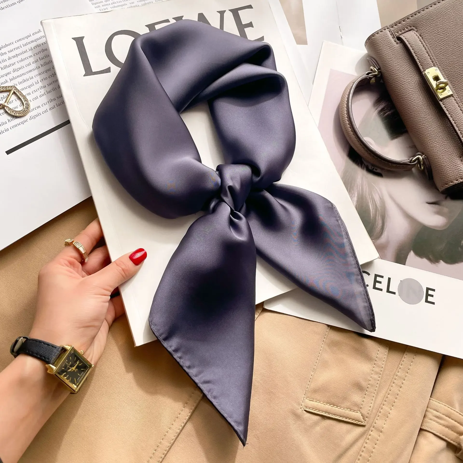 70cm Solid Colors Neckerchief  - Scarf Silk Neck บทวิจารณ์และราคา