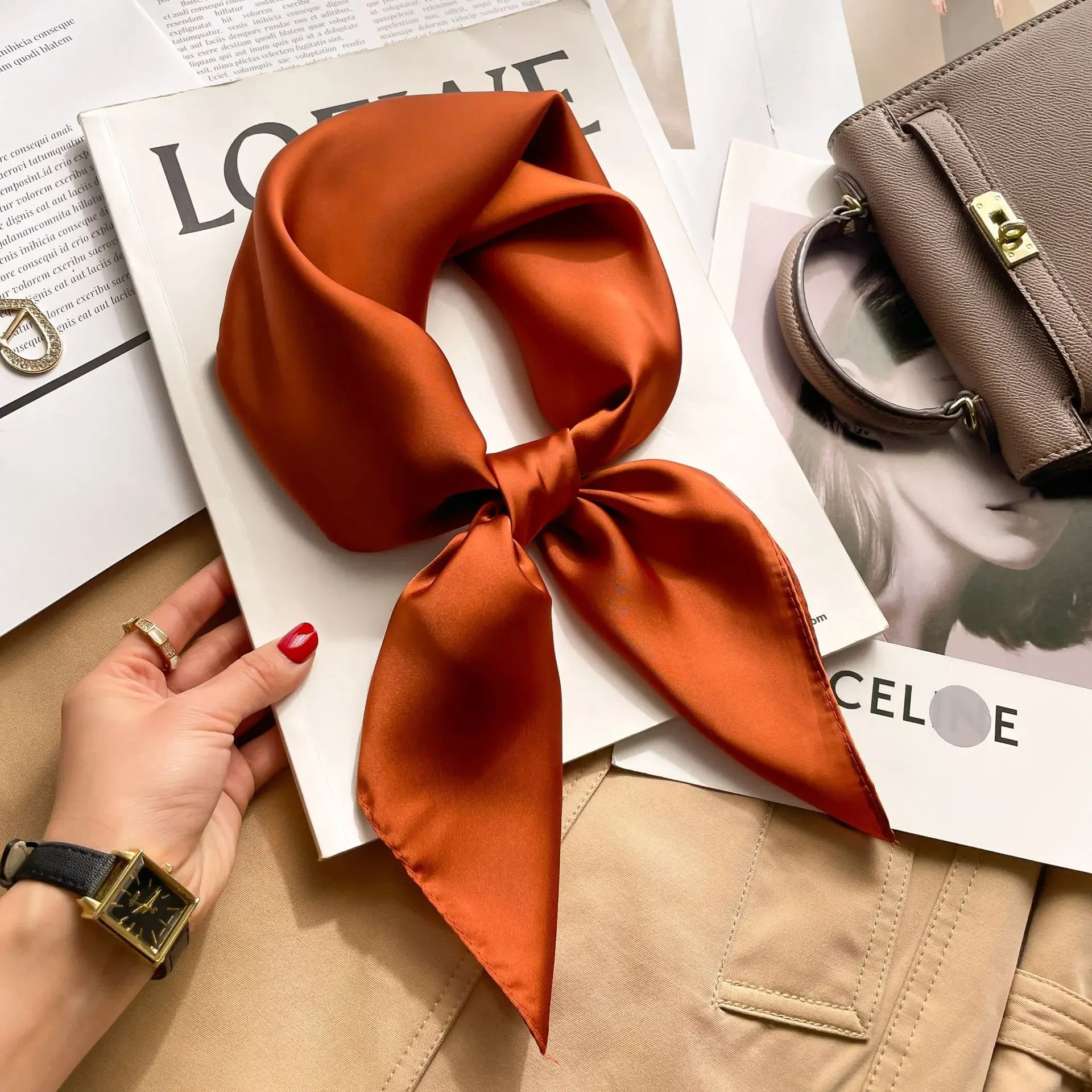 70cm Solid Colors Neckerchief  - Scarf Silk Neck บทวิจารณ์และราคา