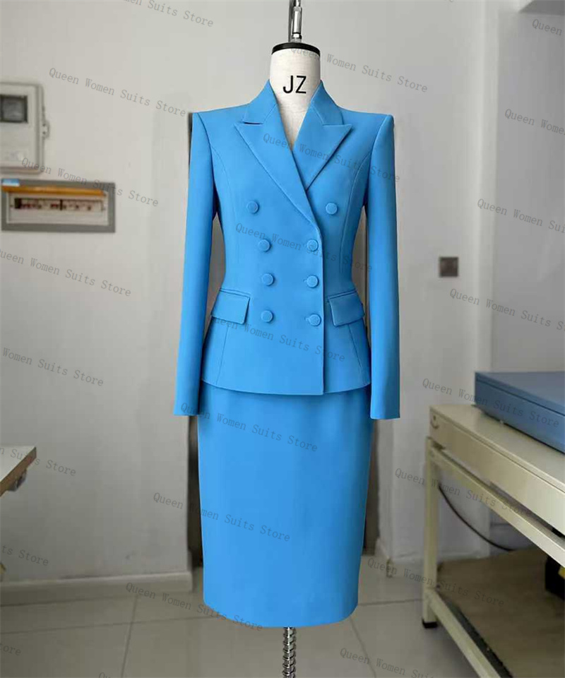 Sky Blue Women Suit Skirt Set  - Women'S Formal Wear For Wedding Guest บทวิจารณ์และราคา