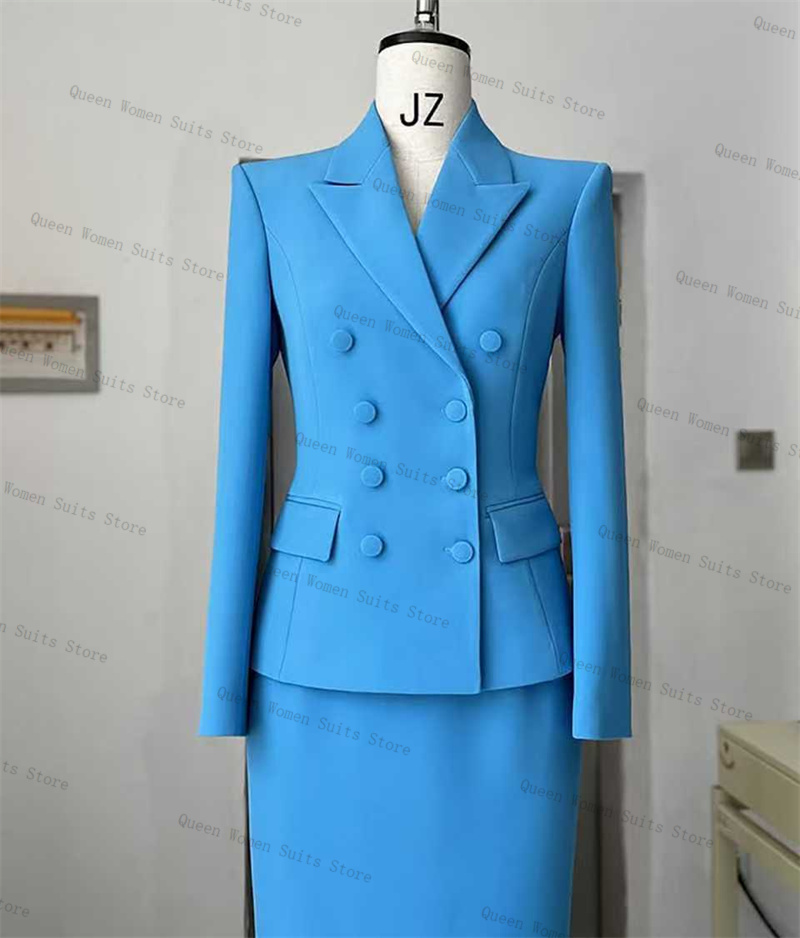 Sky Blue Women Suit Skirt Set  - Women'S Formal Wear For Wedding Guest บทวิจารณ์และราคา