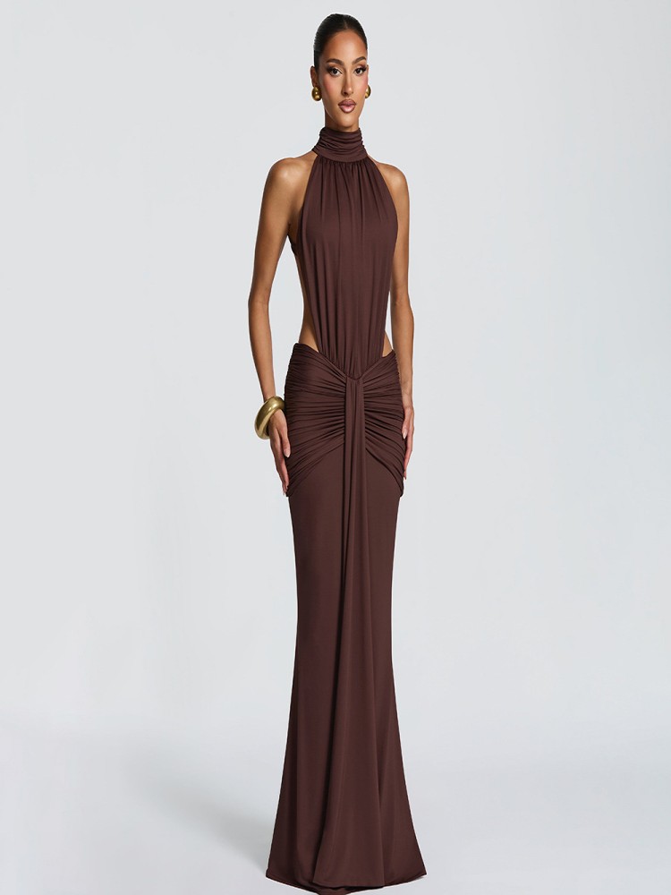 Brown high neck backless long  - Women Formal Wear Online บทวิจารณ์และราคา