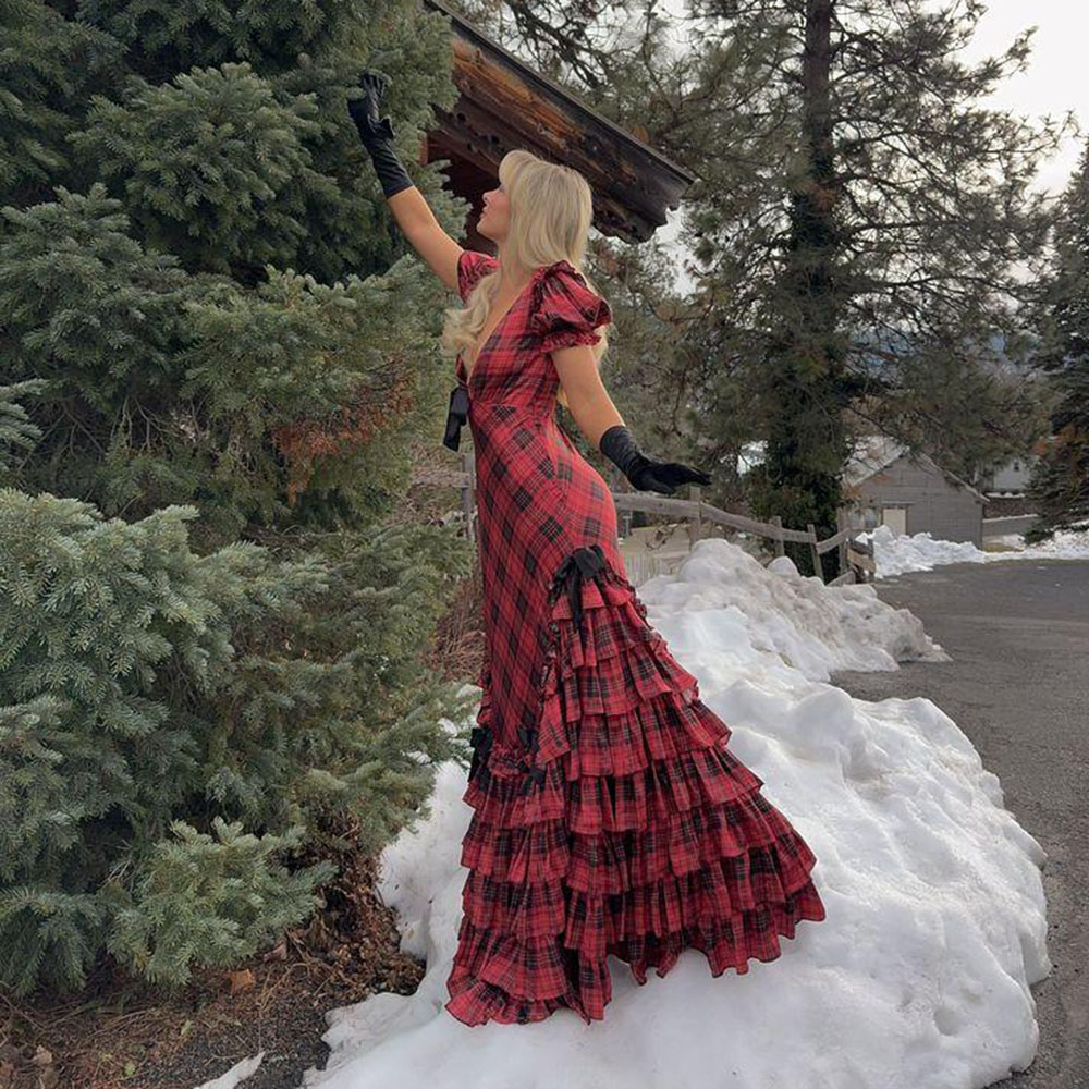 Simple Red Black Grid V Neck S - Formal Dress Female บทวิจารณ์และราคา