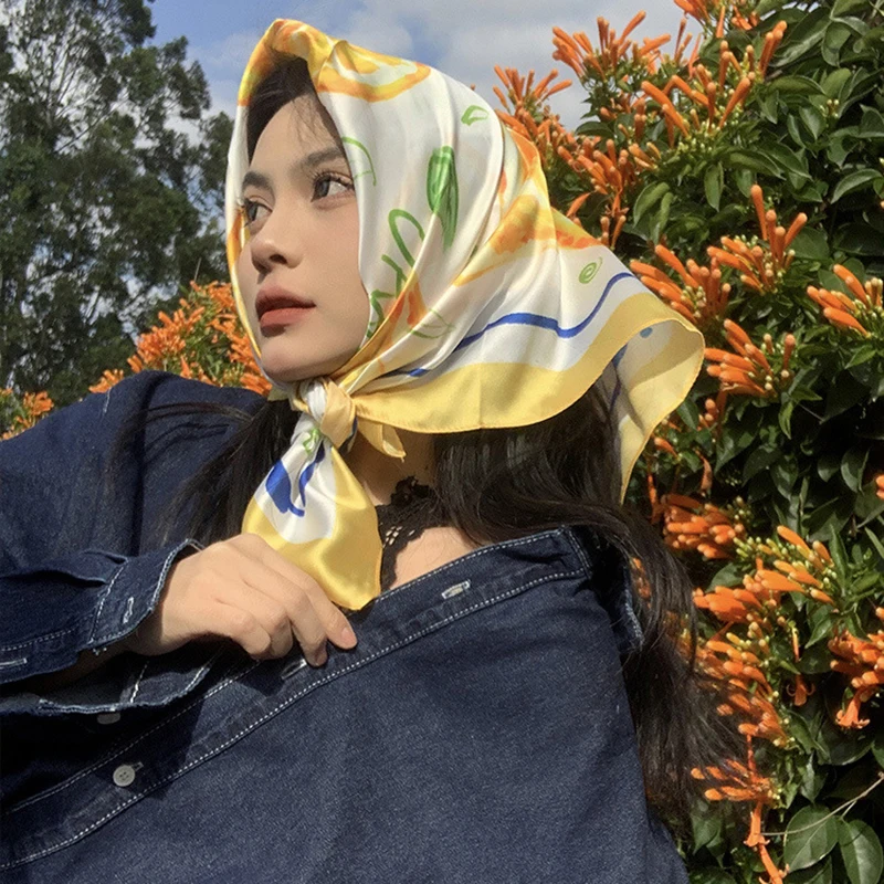 70cm Square Lemon Print Yellow - Scarf Silk Neck บทวิจารณ์และราคา
