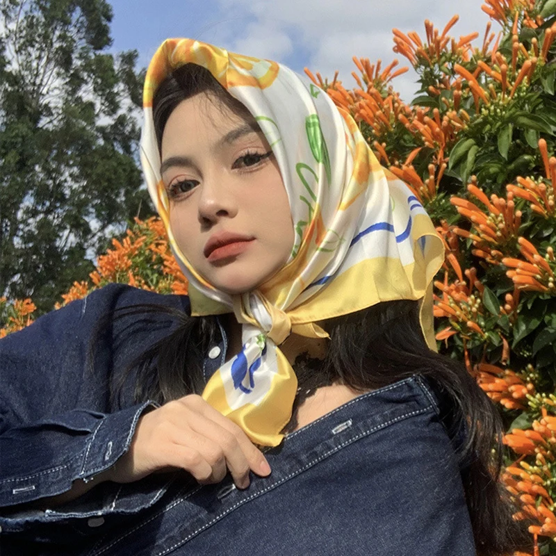 70cm Square Lemon Print Yellow - Scarf Silk Neck บทวิจารณ์และราคา