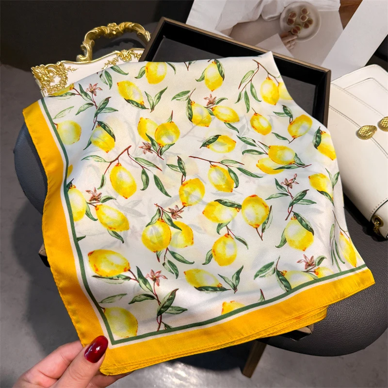70cm Square Lemon Print Yellow - Scarf Silk Neck บทวิจารณ์และราคา