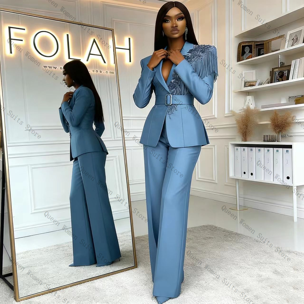 Tassel Blue Women Suit Pants S - Women Formal Wear Trousers บทวิจารณ์และราคา