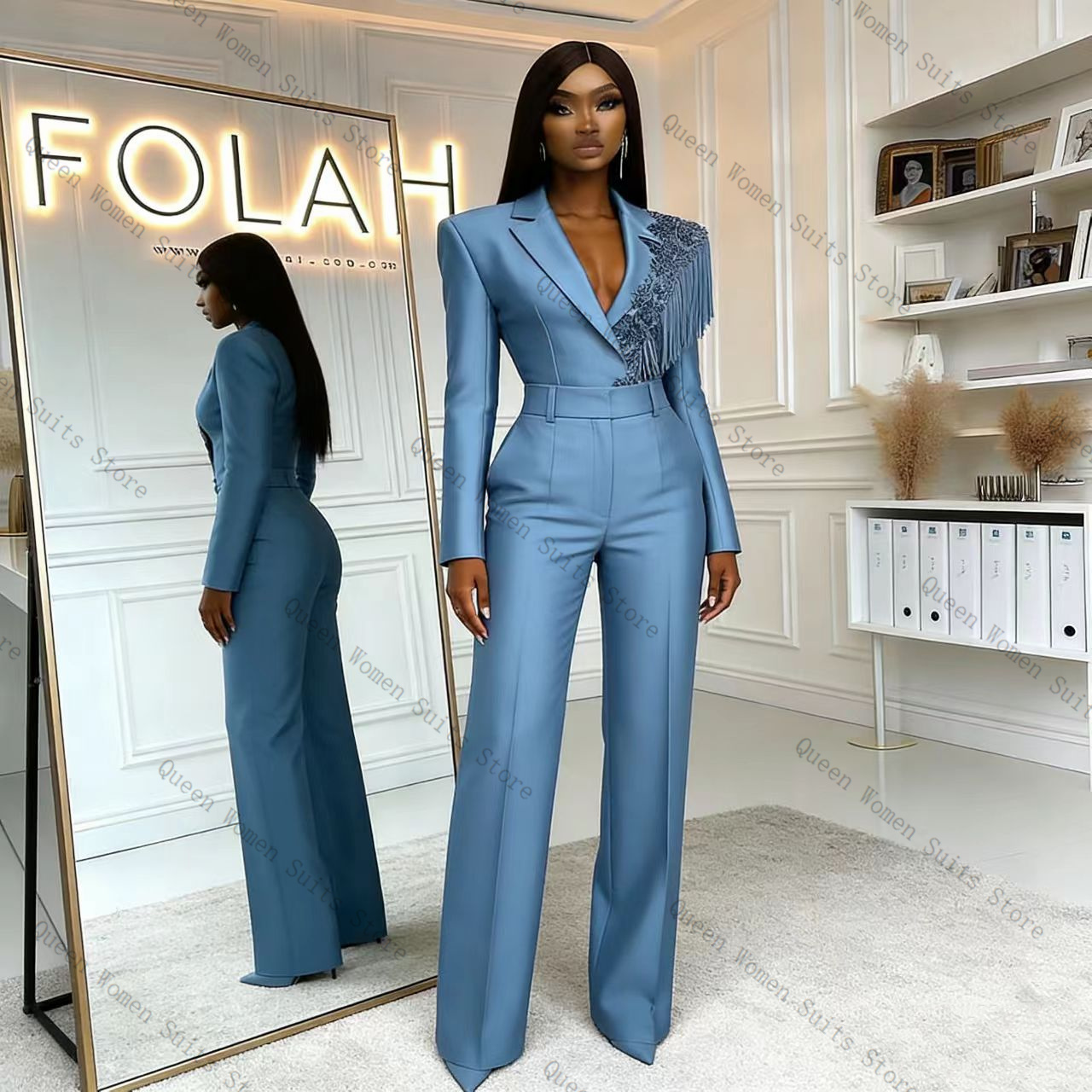 Tassel Blue Women Suit Pants S - Women Formal Wear Trousers บทวิจารณ์และราคา
