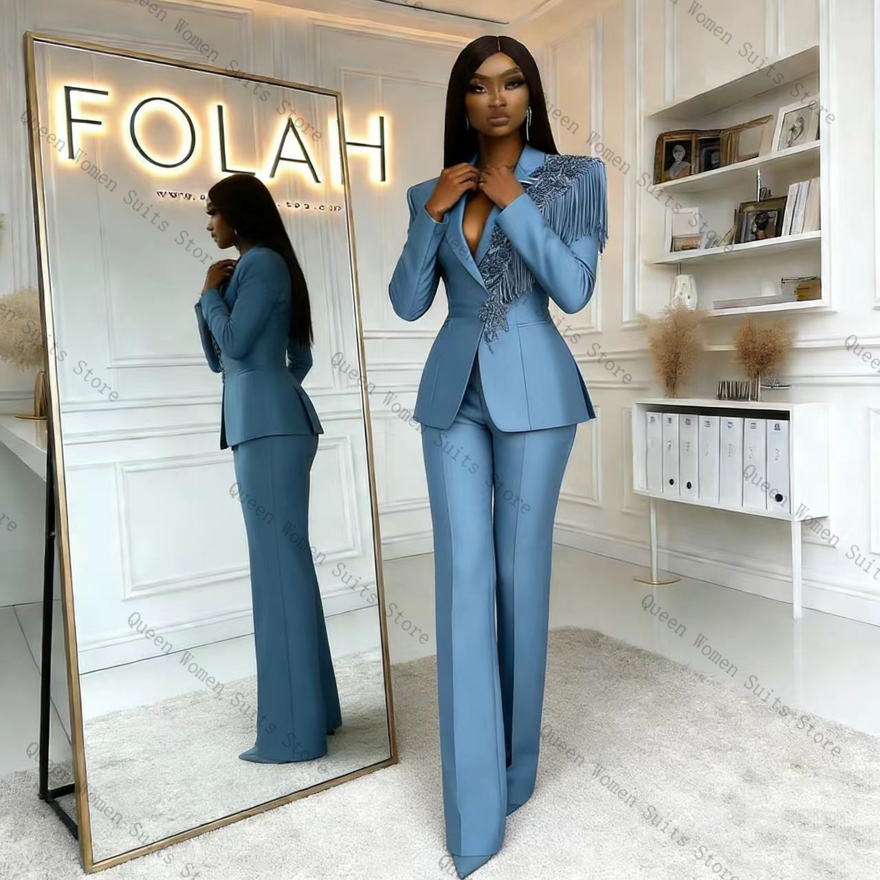Tassel Blue Women Suit Pants S - Women Formal Wear Trousers บทวิจารณ์และราคา