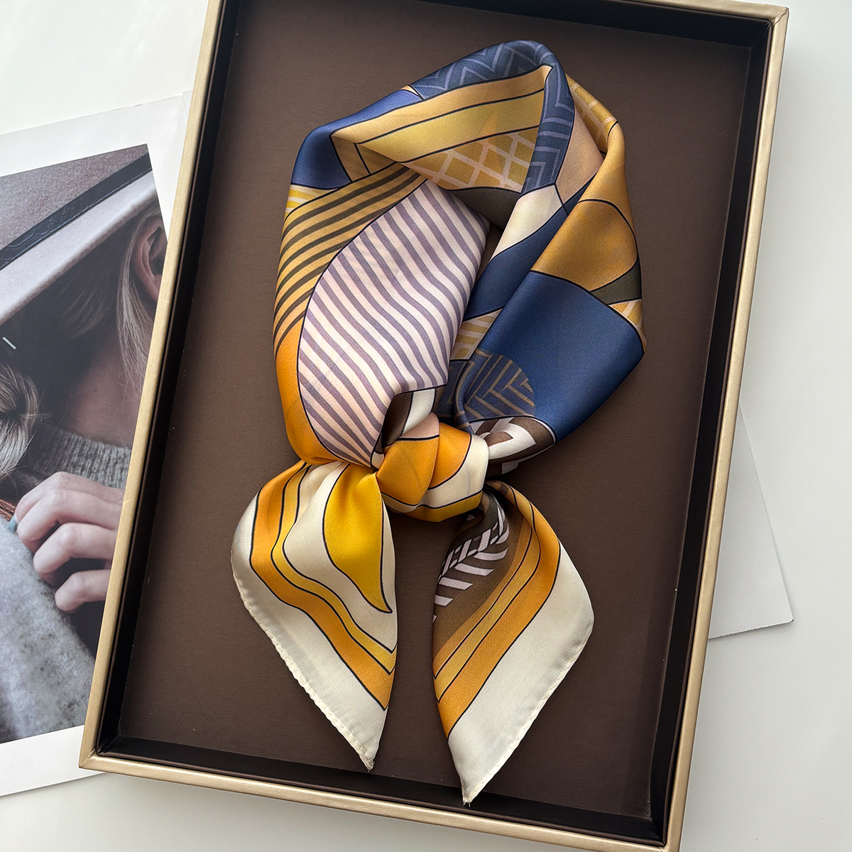 Luxury Square Scarf For Women  - Scarf Silk Neck บทวิจารณ์และราคา
