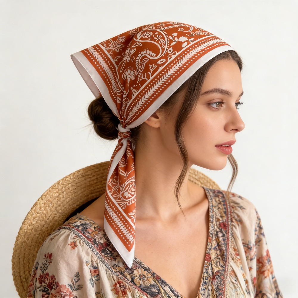 1Pc cashew print fashion silk  - Scarf Silk Neck บทวิจารณ์และราคา