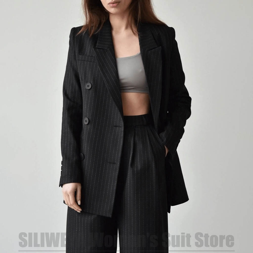 Black Women's Striped Suit Fas - Women Formal Wear Shirt And Pant บทวิจารณ์และราคา