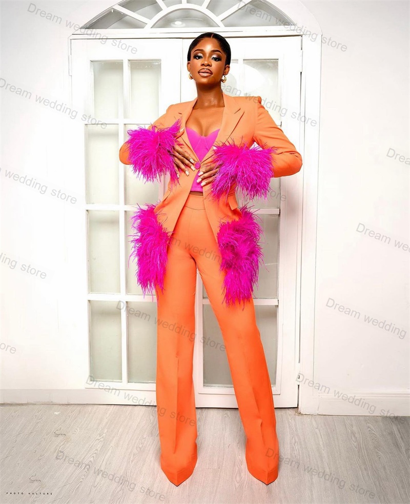Ostrich Feather Orange Women S - Women Formal Wear Tailor บทวิจารณ์และราคา