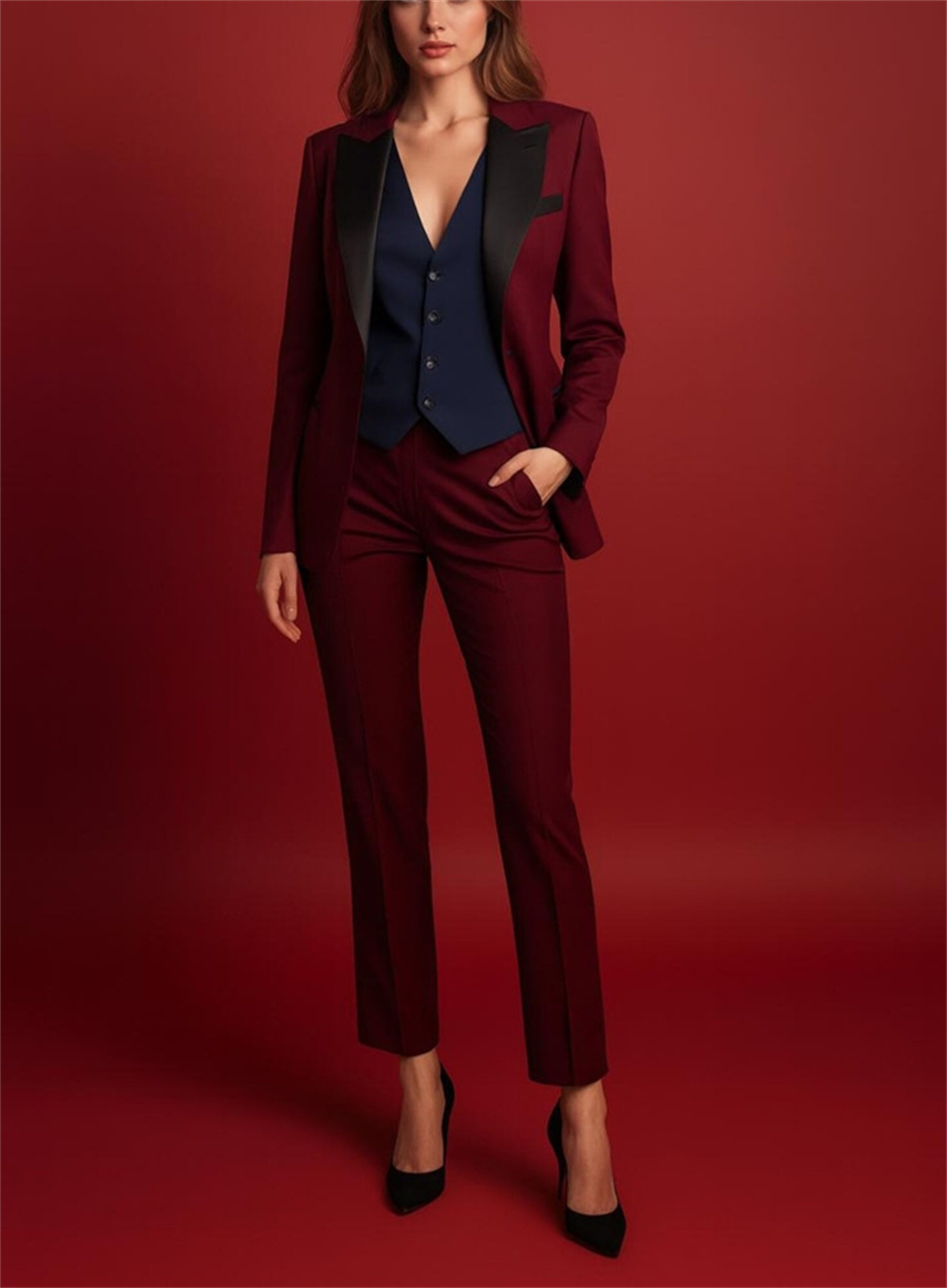 Elegant Burgundy Women's Suits - Women Formal Wear Vest บทวิจารณ์และราคา