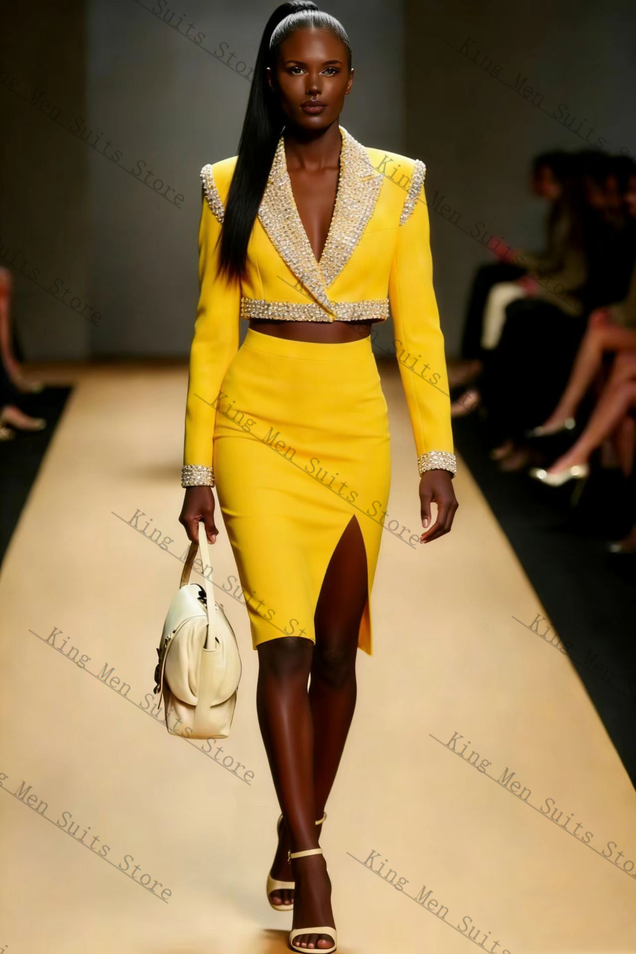 Yellow Crystals Women Suit Ski - Women'S Formal Wear For Wedding Guest บทวิจารณ์และราคา
