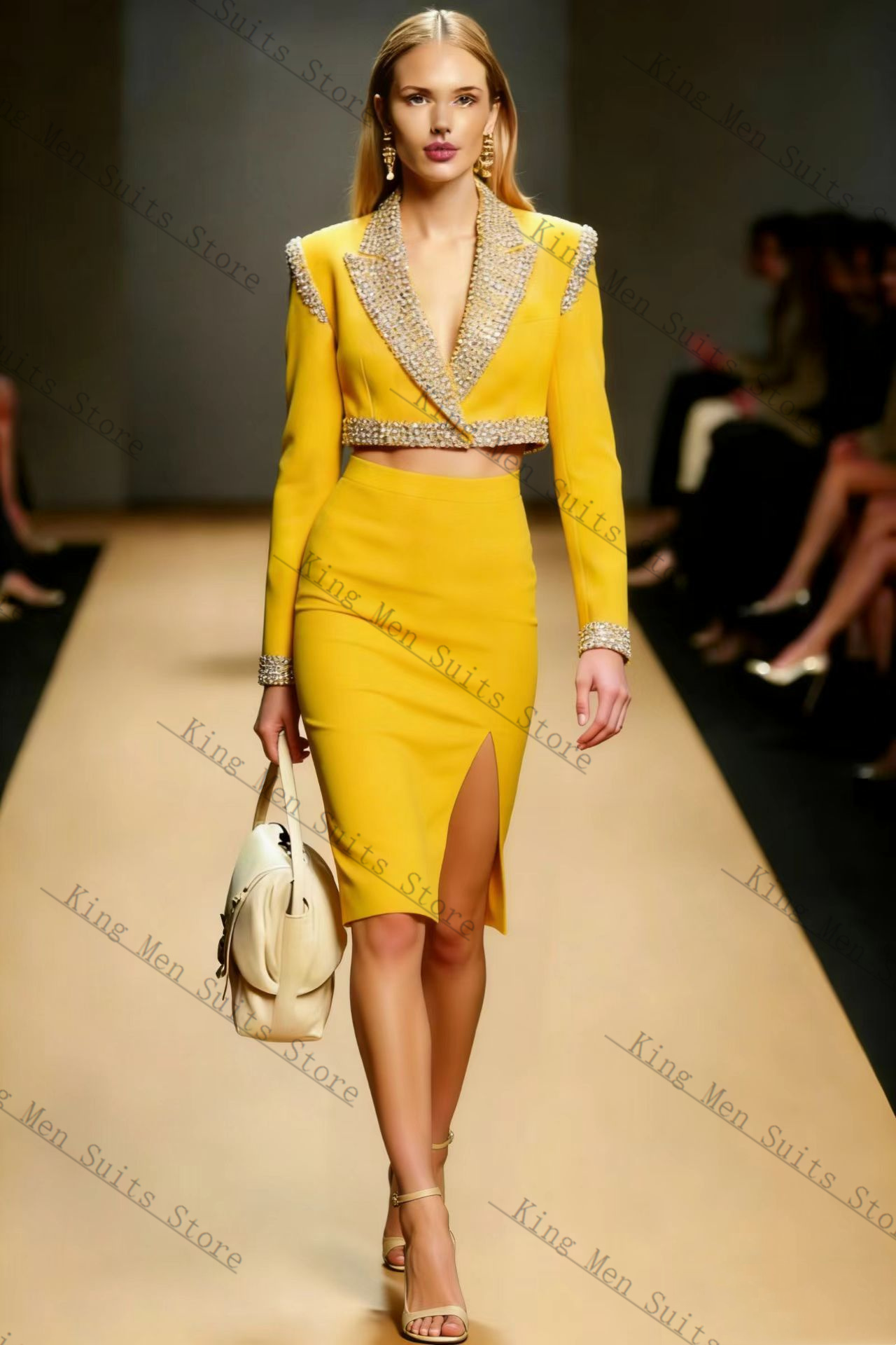 Yellow Crystals Women Suit Ski - Women'S Formal Wear For Wedding Guest บทวิจารณ์และราคา