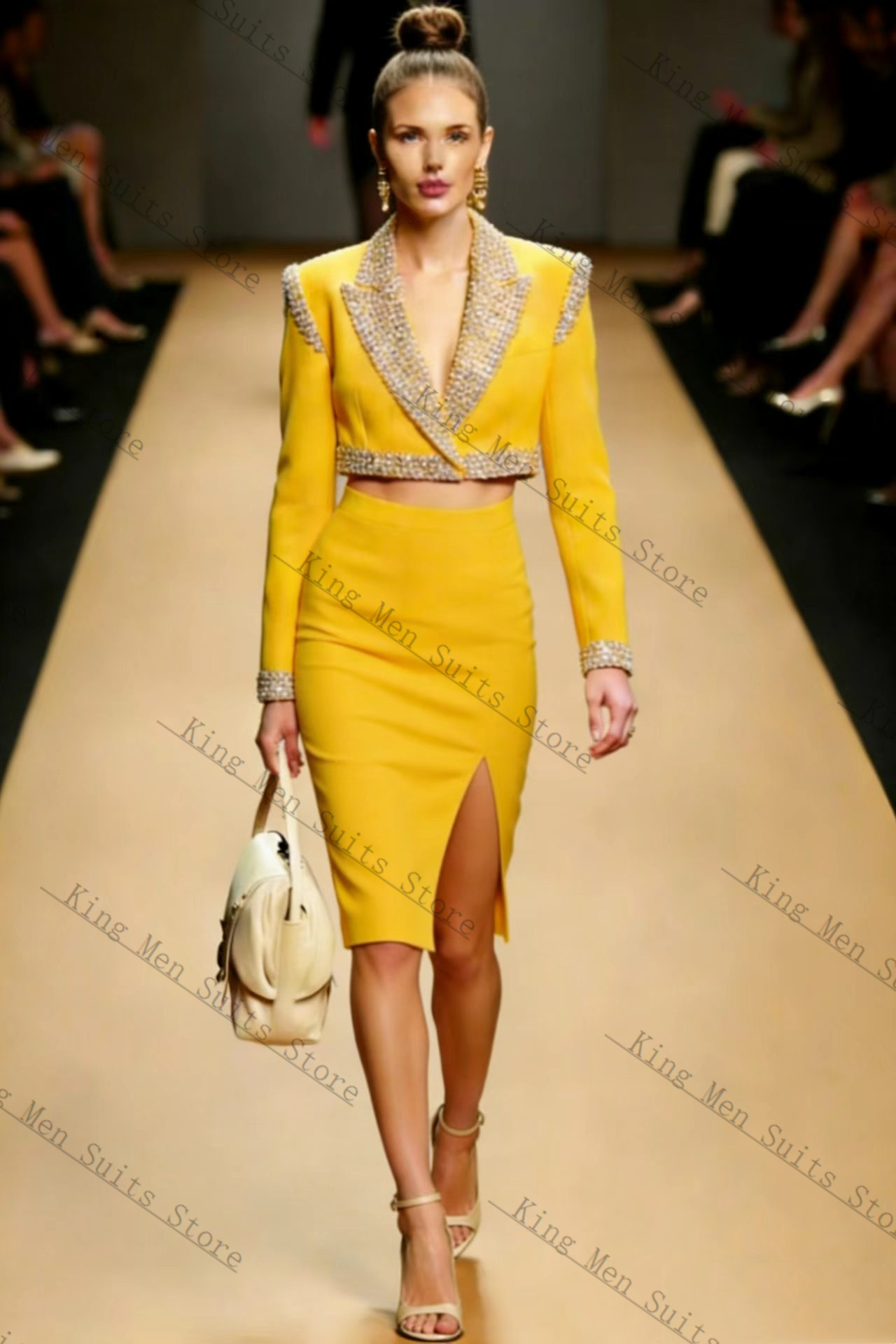 Yellow Crystals Women Suit Ski - Women'S Formal Wear For Wedding Guest บทวิจารณ์และราคา