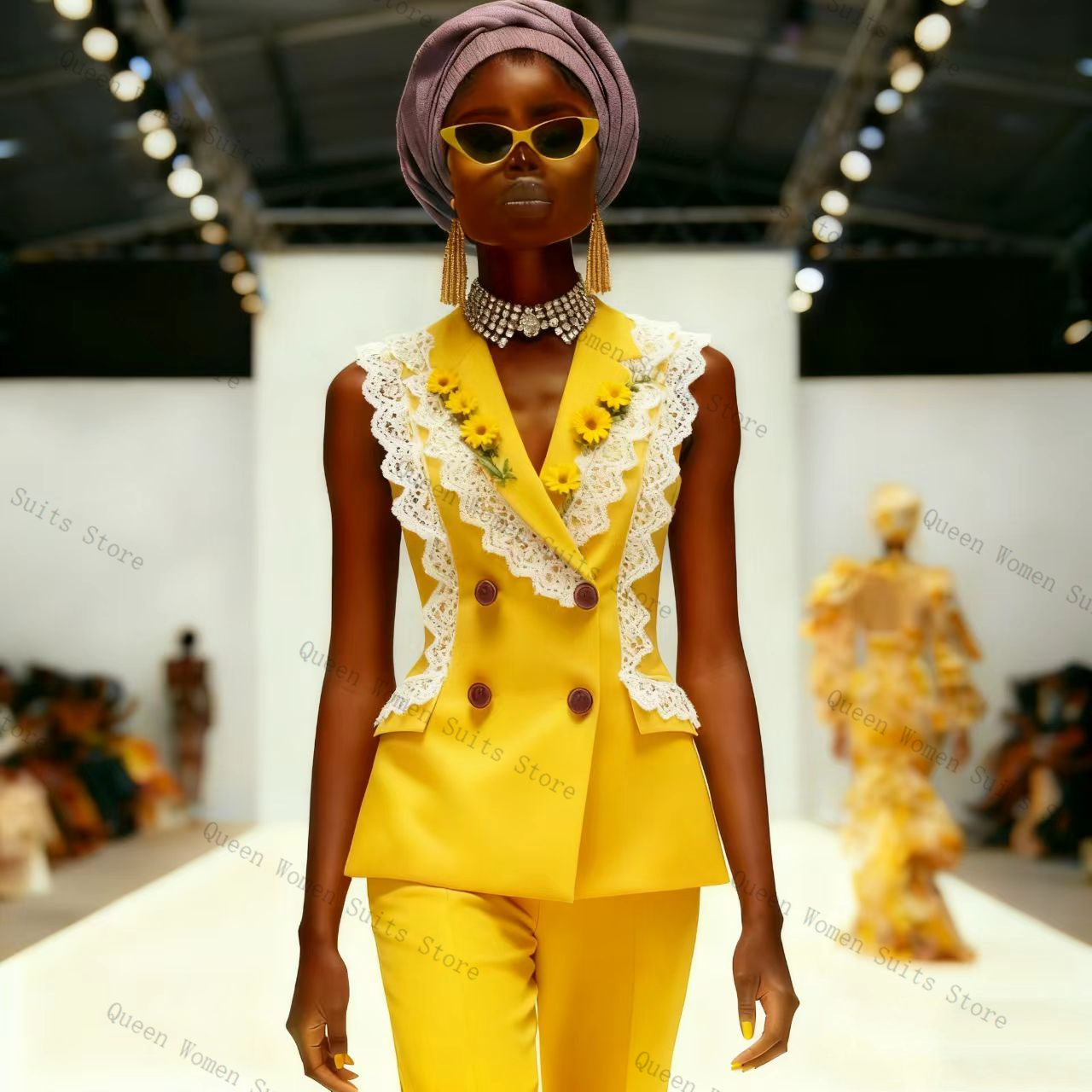 Yellow White Lace Women Suit P - Women Formal Wear Vest บทวิจารณ์และราคา