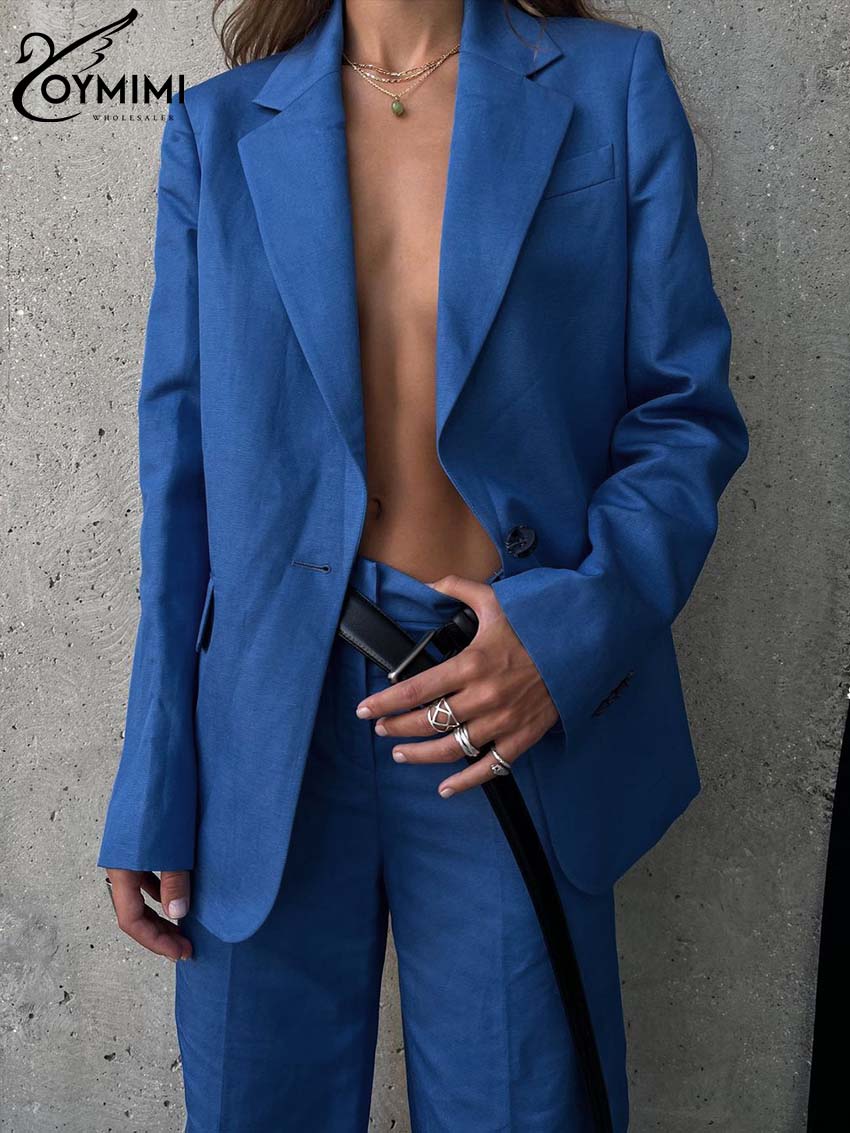 Oymimi Fashion Blue Cotton Set - Women Formal Wear Trousers บทวิจารณ์และราคา