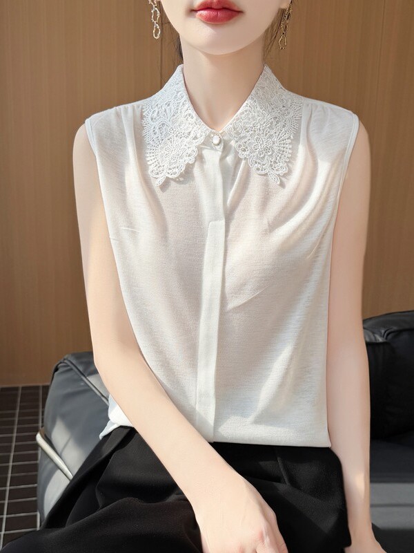 Lace Trim No Sleeve Knitted Sh - Women Formal Wear Vest บทวิจารณ์และราคา