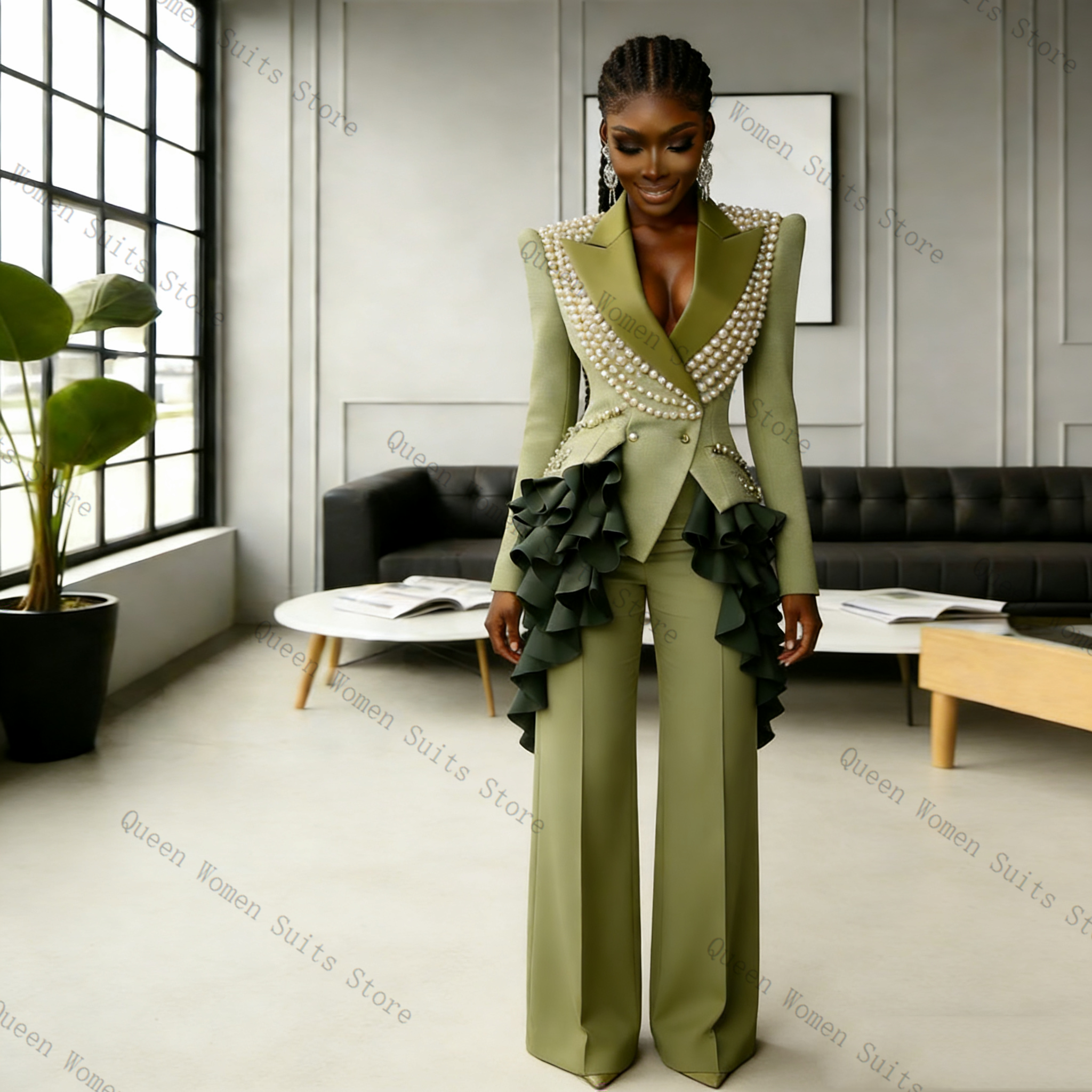Luxury Pearls Women Suit Pants - Women Formal Wear Trousers บทวิจารณ์และราคา